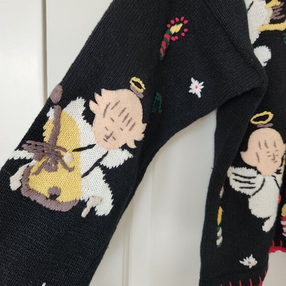 Vintage Angel Christmas Cardigan Sweater Black Red Winter Holiday Party Grandma - Picture 6 of 10